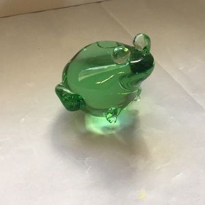 Vintage Crowing Touch Green Glass Frog Paper Weight